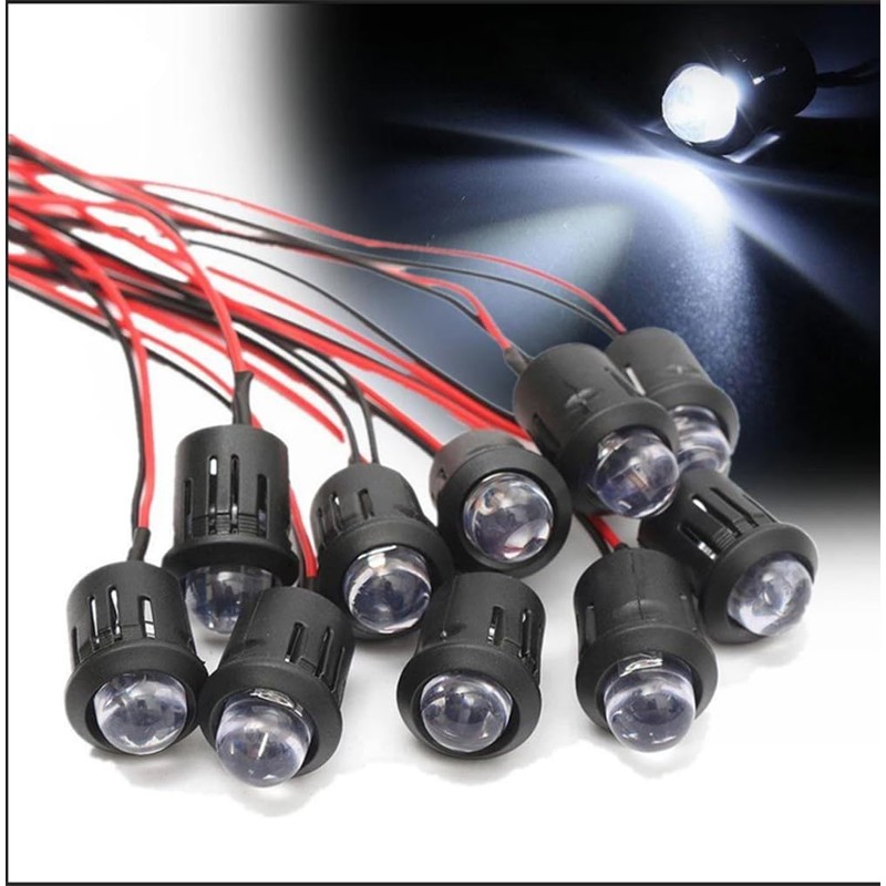 Hisxus 25Pcs 10MM White LED Pre-wired Water Clear Bulb 12V