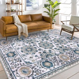Alfasoft - Alfombra moderna floral gris verde azulado lavable de 5 x 7 pulgadas, alfombra de pelo bajo para sala de estar, antideslizante, suave para comedor, niñas, habitación de los niños, guardería