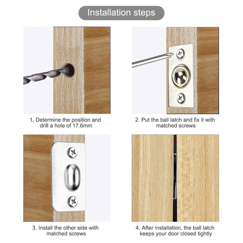 2 Pieces Closet Door Ball Catches with Screws, Adjustable Roller