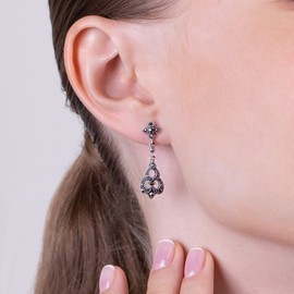 Gemondo USA 925 Sterling Silver Art Nouveau Pave Set Marcasite Drop Earrings