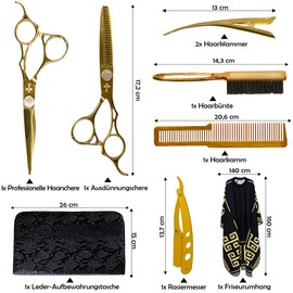 WR Castle Hairdressing Set, Professional Hair Cutting Scissors, Hair Clips, Hair Brush, Comb, Razor, Hairdressing Cape, Leather Case