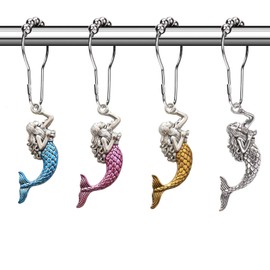 Sea Theme Shower Curtain Hooks - Decorative Shower Curtain Rings Rust Proof Shower Hooks for Curtain Liner,Ocean Beach Shower Curtain Hooks, Coastal Tropical Bathroom Decor