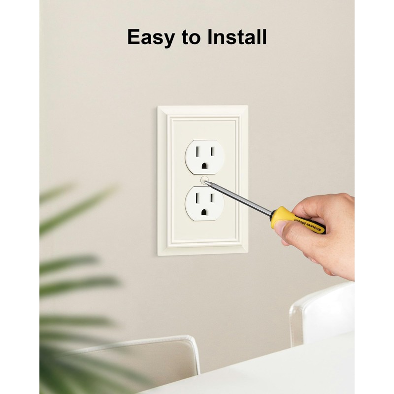 4-Pack Duplex Outlet Cover Plate, Decorative Light Almond Switch Plates