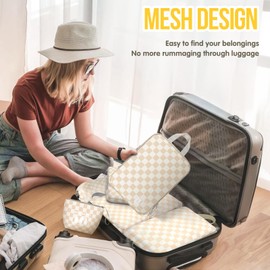 HWAEYEM 8 Set Compression Packing Cubes Travel, Lightweight Durable Packing Cubes Compression, Accessories Bags Packing Cubes for Travel Luggage Organizer (Khaki Checkered)