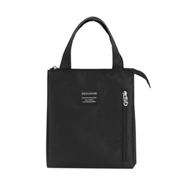 Insulated Lunch Bag, Bento Bag, 8.3 x 9.8 x 6.7 inches (21 x 25 x 17 cm), Black with External Pocket