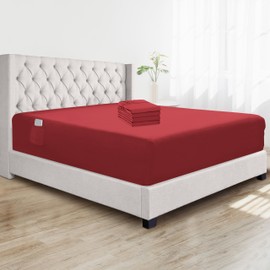 Elegant Comfort Super Soft Bulk 4-Pack Extra Deep Pocket 1500 Premium Hotel Quality Microfiber Fitted Sheet for High Mattress up to 21" inch with Double Sided Smart Pockets, Full, Burgundy