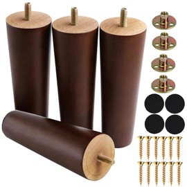 Yaliuliu Brown 8 Inches Furniture Legs Round Solid Wood Sofa Legs Replacement Legs for Cabinet Vanity Couch Chair Dresser Pack of 4