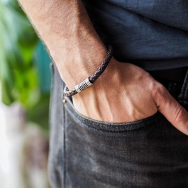 Tribal Steel Black Magnet Bracelet - Men's 21cm Leather Bracelet with Magnetic Clasp