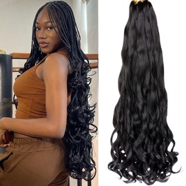 COOKOO 30 Inch 9 Pcs Premium French Curl Braiding Hair Natural Black Pre-stretched Spiral Loose Wave Braiding Hair Yaki Texture Synthetic Hair Extensions for Black Women 1B#
