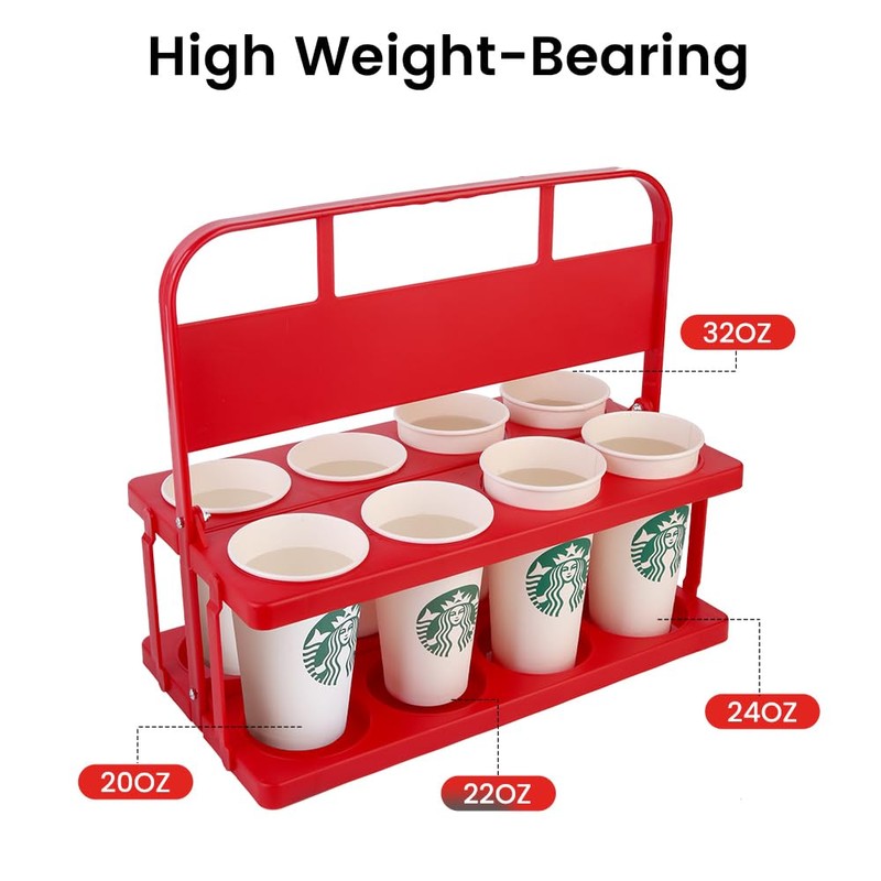 Bodaon 8 Cup Drink Carrier with Handle, Plastic Cup Carriers