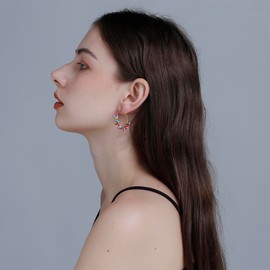 Winssigma Flower Hoop Earrings, Boho Beaded Hoop Earrings Daisy Hoop Earrings Floral Hoop Earrings(Colorful Daisy 2)