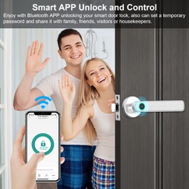 ERAY Fingerprint Door Handle Lock, Smart Door Lock, 4 in 1 Keyless Entry Door Knob with APP, Fingerprint, Keypad Code, Keys, Interior Security Lock Set for Home Hotel Apartment-Silver