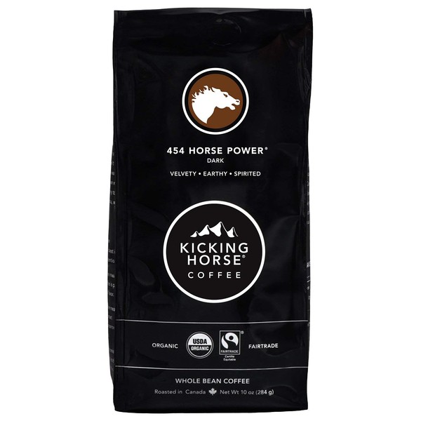 Kicking Horse Coffee, 454 Horse Power, Dark Roast, Whole Bean, 10 oz - Certified Organic, Fairtrade, Kosher Coffee