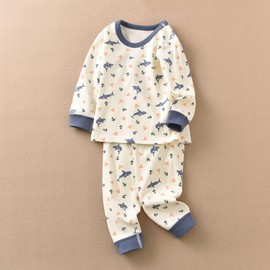 [POBIDOBY] Kids, Boys/Girls, 100% Cotton, Room Wear, Long Sleeve, Pajamas, Nightwear, Top and Bottom Set, For Girls, Boys, High End Boys, Girls, 2-14 Years Old, shark - beige