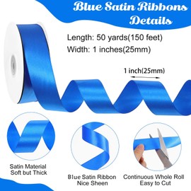 Royal Blue Ribbon 1 inch 50 Yards Blue Satin Ribbon for Graduate Bows Crafts Gift Wrapping Flower Bouquet Wedding Mother's Day Decorations