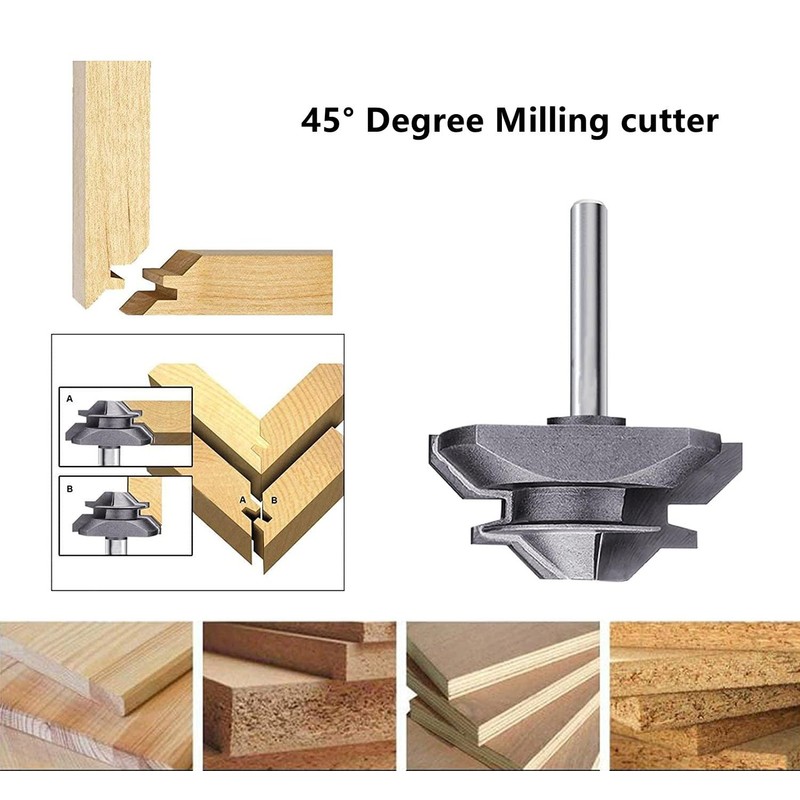 45 Degree Lock Miter Router Bit 1/4 Shank 3-Piece Set: