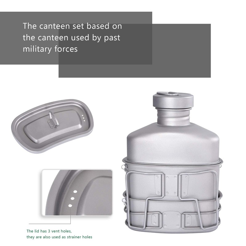 Boundless Voyage Titanium Military Canteen Outdoor Camping Hiking Water Bottle