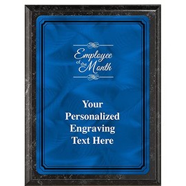 Crown Awards 6"X8" Blue Metal Plate Employee of The Month Plaque, Customized Employee of The Month Black Marbleized Finish Plaque Award with Your Text Blue Plate