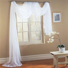 Luxury Discounts Beautiful Elegant Solid Sheer Scarf Valance Topper Long Window Treatment Scarves (38" x 216" - Scarf, White)