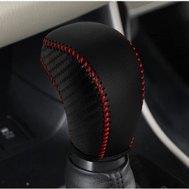 DEYTOP Gear Shift Knob Cover for Tacoma 2016-2023/ Highlander 2014-2019 Accessories Auto Leather Shifter Knob Trim (Carbon Fiber with Red Stitches)