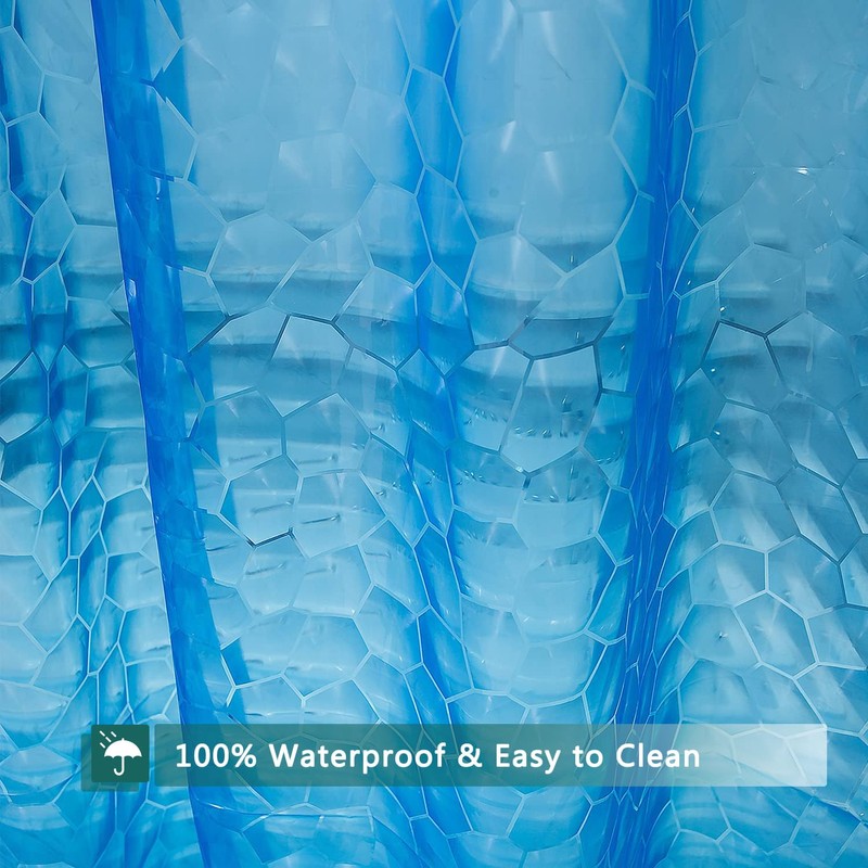 jssablo Blue Shower Curtain Liner, 100% Waterproof EVA 3D Shower