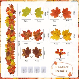 JANEF 2 Pack Fall Maple Leaf Garland, 5.75Ft/Piece Hanging Thanksgiving Decor Artificial Autumn Garland for Wedding Home Fireplace Party Autumn Indoor Outdoor Decoration