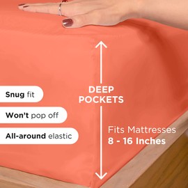 Royale Linens Fitted Sheet Twin - Ultra Soft 1800 Brushed Microfiber - Hotel Luxury Bottom Sheets - Wrinkle Free & Fade Resistant - Deep Pocket Fitted Sheet Only (Twin, Coral)