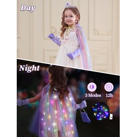 VOKOFAYE Light Up Princess Dress Up Clothes for Girls 3 4 5 6 Years Old, Princess Toy with Cape and Accessories, Birthday Gift for Girls Purple