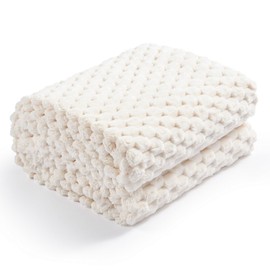 Excervent Flannel Fleece Throw Blanket (50x70 inches), Hexagon Jacquard Decorative Fuzzy Blankets for Household, Camping, and Travel, Super Soft Cozy, Suitable for All Seasons, Ivory