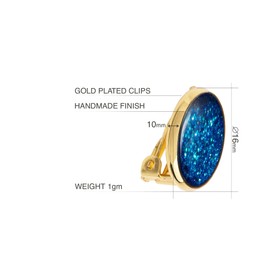 Elegant Small Round Clip on Earrings - Non Pierced Ears for Women (Style 33 - Sparkly Royal Blue Gold)