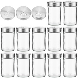 12 Pcs Glass Seasoning Shakers Set, 120 ml / 4 fl oz Spice Shakers with Stainless Steel Lid, Rotating Top Seasoning Containers for Kitchen, Controllable Salt Dispensing Bottle