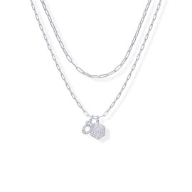PAVOI Rhodium Plated Initial Letter Pendant Layered Necklace for Women - Alphabet Letter Statement Layering Necklace - Letter O, White Gold, Cubic Zirconia
