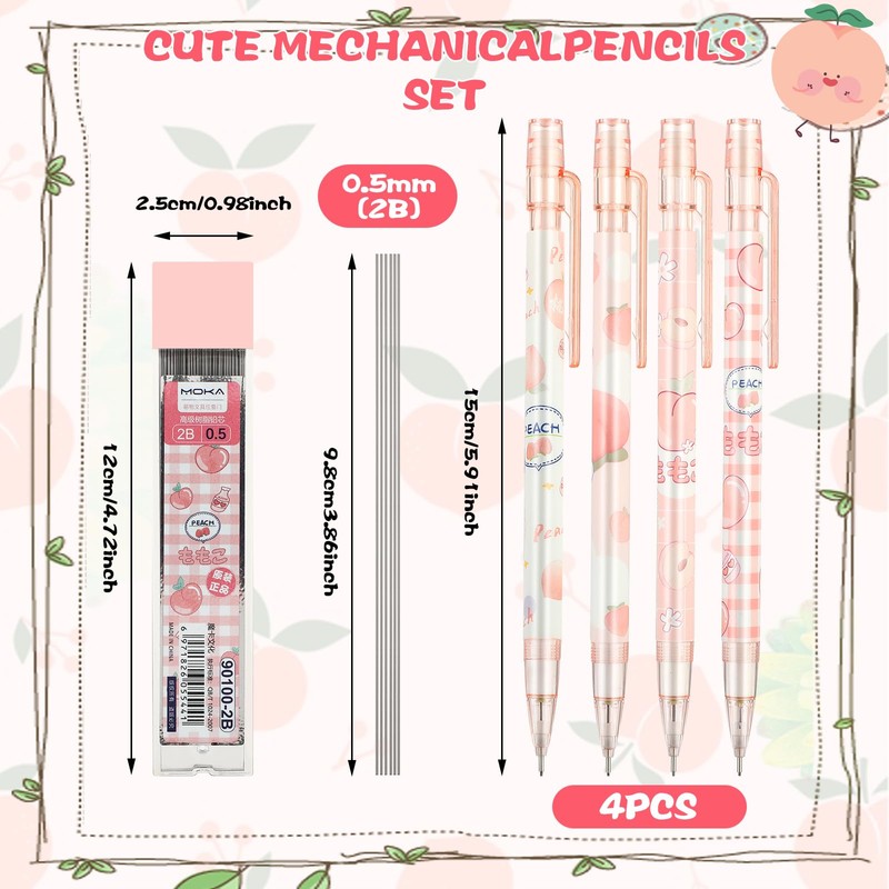 Mabor 4 Pcs Cute Mechanical Pencil Set Including 0.5mm Pastel