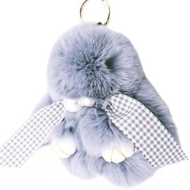 jtkdxqs Soft Cute Bunny Keychain Artificial Rabbit Fur Plush Fluffy Pom pom Keychain Rabbit Keychain With Pearl Bow Tie for Women,dark gray