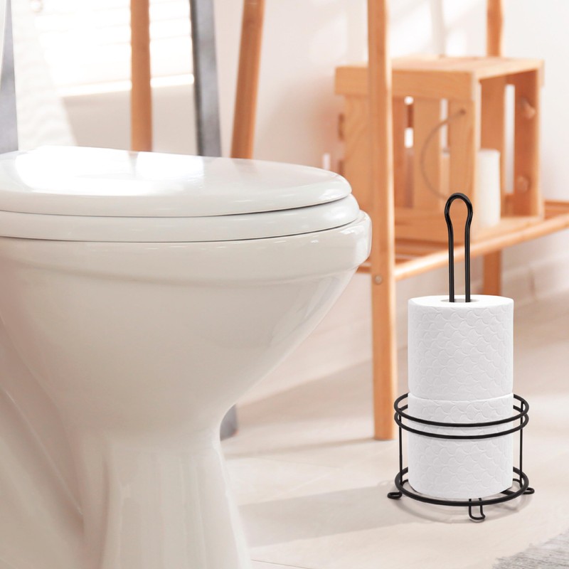 BROOKSTONE, Stylish Toilet Paper Holder, Freestanding Bathroom Tissue Organizer, Minimalistic