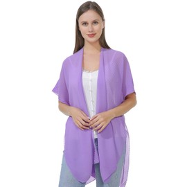 Belle Dame Women’s Sheer Chiffon Draped Kimono Loose Cardigan Casual Dress Beach Cover Up (Free Size)(CL340) Purple