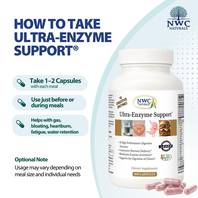 NWC Naturals Ultra-Enzyme Support, Natural Digestive Supplement, Promotes Optimal Health