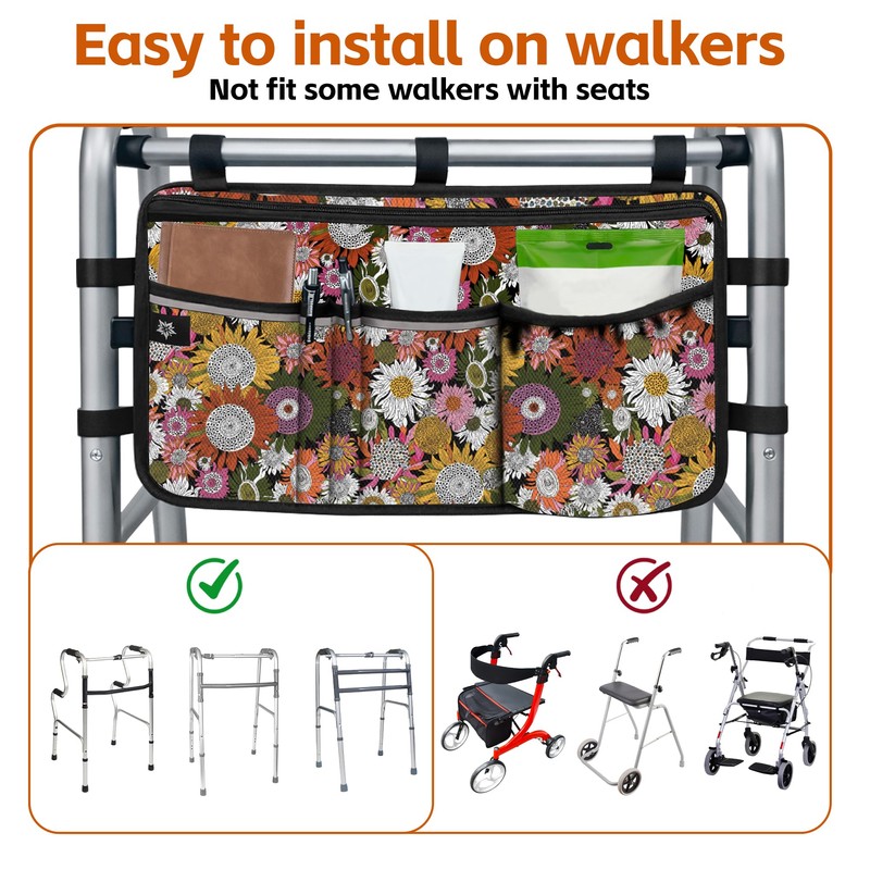 Walker Bag with Cup Holder for Folding Walkers Rollator Water