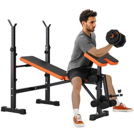 Multi-Function 6 in 1 Weight Bench Set - Leg Press, Preacher Curl Rack, Adjustable Workout Bench & Squat Rack for Full Body Exercise, Fitness Strength Training for Home Gym