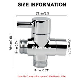 NearMoon NearMoon Solid Brass G1/2" Shower Arm All Metal Universal 3-Way Diverter Valve for Hand Shower and Fixed Shower HeadReplacement Component Adapter (Chrome Finish)
