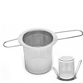WANGCL Stainless Steel Tea Strainer Sitting in Cups with Folding Handle Tea Filter Extra Fine Mesh Strainer Brewing for Loose Tea