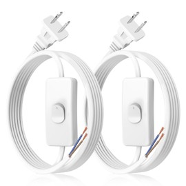 2-Pack 6FT Lamp Power Cord with On/Off Switch and Wall Plug, Light Cord with Stripped Wire End for Hardwiring – Replacement Cord for Table Lamps, Floor Lamps, DIY Lighting Projects (White)