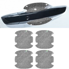 deemars 4Pcs Crystal Diamond Car Door Bowl Rhinestone Stickers, Bling Rhinestone Car Door Scratch Protector, Universal for Most Car (White)