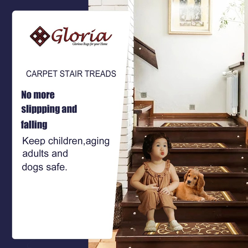 Gloria Rug Non-Slip Rubber Back Carpet Stair Treads - Skid
