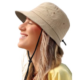 Waterproof Bucket Hat for Women Men Rain Hat UPF 50+ Wide Brim Boonie Sun Hat Foldable Summer Floppy Beach Fishing Safari Hat Khaki