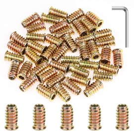 Powlankou 45 Pieces 1/4"-20 x 20mm Furniture Insert Nut, Hex Socket Threaded Insert Nuts with a Hex Wrench