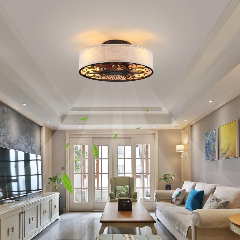 Alaruder Caged Ceiling Fans with Lights Flush Mount,Low Profile Ceiling