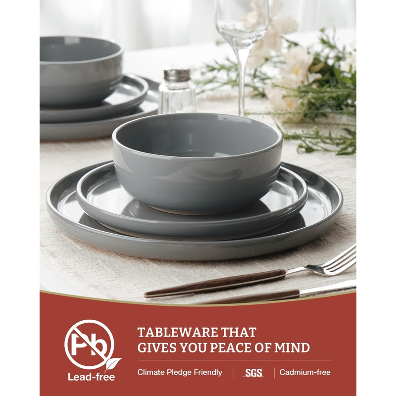 Famiware Milkyway Stoneware Dinnerware Sets with Pasta Bowls, Service for