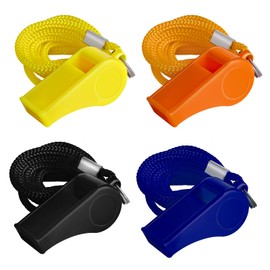 SAVITA 4 Pcs Plastic Whistles with Lanyard, Sport Whistle in Training Survival Emergency Sports for Coach Teacher Dog Training (Black, Blue, Orange and Yellow)