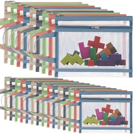 AmazingSpark 24 Pack Colored Mesh Zipper Pouch Bags, A4A5 Double-Layer Nylon Puzzle Organizers and Storage Building Block Toy Board Game Storage Clear Zipper Bags with Handle for Office and Home